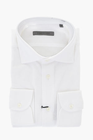 Camicia In Tessuto Nido d'Ape Con Collo Francese