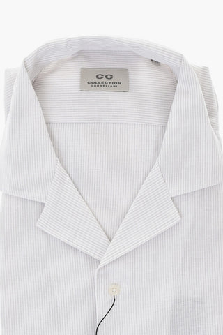 CC COLLECTION Camicia in Misto Lino a Righe Hairline con Colletto Cubano