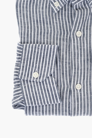 Camicia In Lino A Righe Con Collo Francese