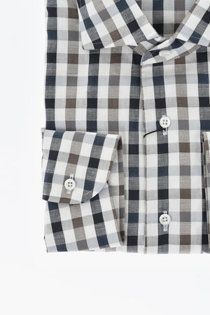Checked Cotton-Linen Shirt With French Collar