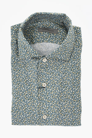 Linen Floral-Print Shirt With French Collar