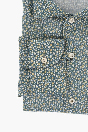 Linen Floral-Print Shirt With French Collar