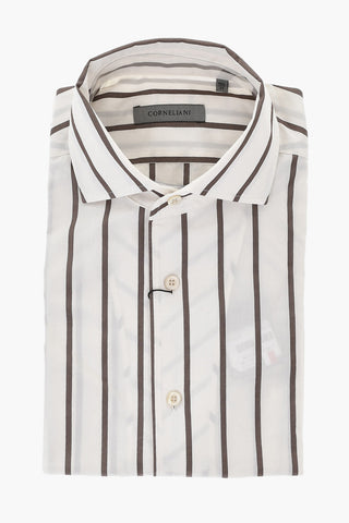 Camicia in Popeline di Cotone a Righe con Collo Francese