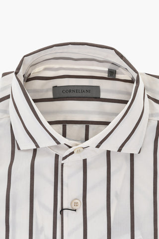 Camicia in Popeline di Cotone a Righe con Collo Francese