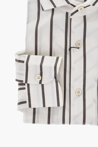 Camicia in Popeline di Cotone a Righe con Collo Francese