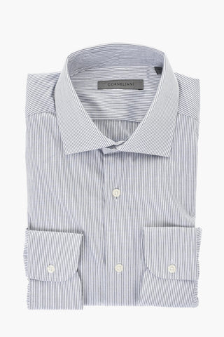 Camicia In Cotone A Righe Con Collo Francese