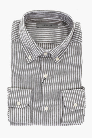 Gestreiftes Leinenhemd Mit Button-Down-Kragen