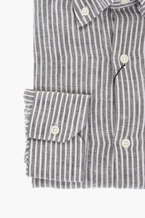 Gestreiftes Leinenhemd Mit Button-Down-Kragen