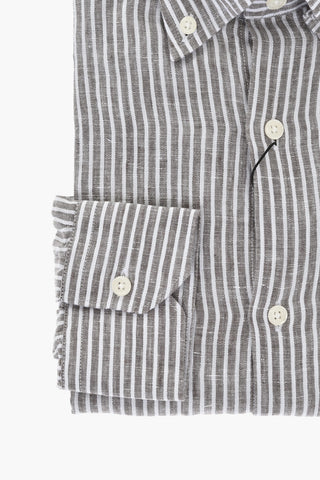 Camicia in Lino a Righe con Colletto Button-Down