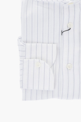 Camicia in Tinta Unita con Collo Francese e Righe a Contrasto