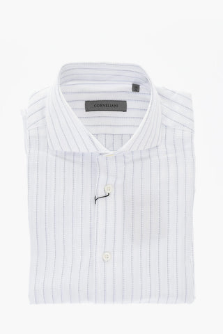 Camicia in Tinta Unita con Collo Francese e Righe a Contrasto