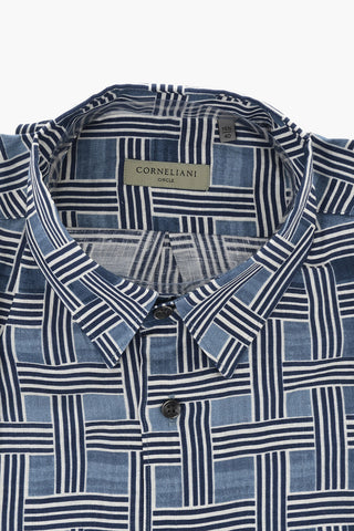 CIRCLE Camicia a Motivo Basketweave in Lino con Collo Italiano