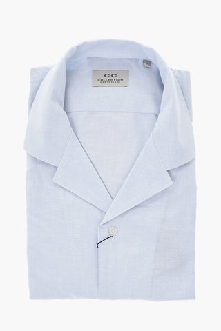 Camicia a Maniche corte in Lino e Cotone con Colletto Cubano