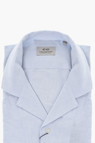 Camicia a Maniche corte in Lino e Cotone con Colletto Cubano