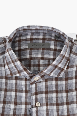 Camicia in Lino a Quadri con Collo Francese