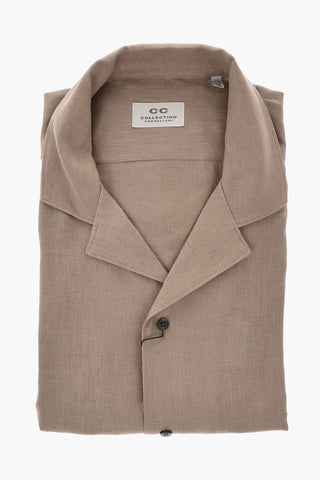 CC COLLECTION Camicia in Lino a Maniche Corte con Collo Francese