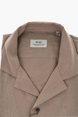 CC COLLECTION Camicia in Lino a Maniche Corte con Collo Francese