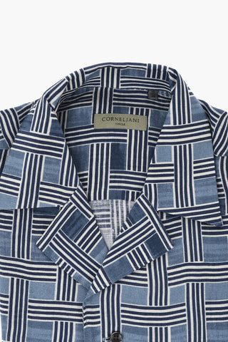 CIRCLE Camicia a Motivo Basketweave in Lino con Colletto Cubano