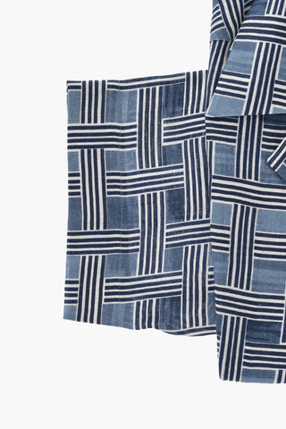 CIRCLE Camicia a Motivo Basketweave in Lino con Colletto Cubano