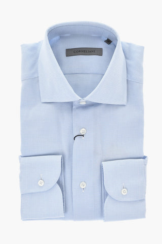 Camicia In Cotone Con Mini Check e Collo Francese