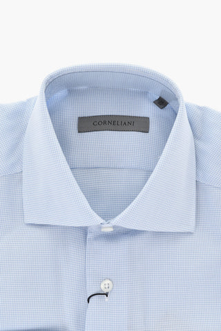 Camicia In Cotone Con Mini Check e Collo Francese