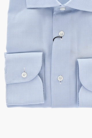 Camicia In Cotone Con Mini Check e Collo Francese