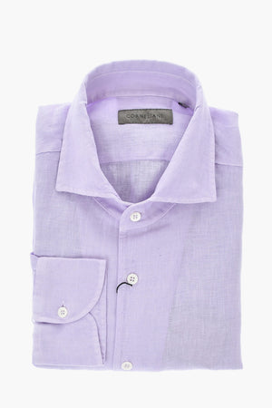 Solid-Colored Linen Shirt With French Collar