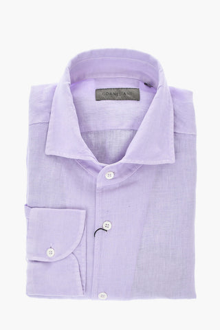 Camicia in Lino a Tinta Unita con Collo Francese