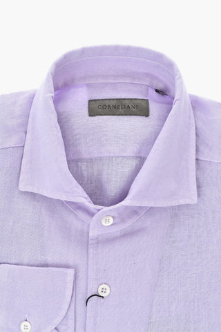 Camicia in Lino a Tinta Unita con Collo Francese