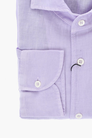 Camicia in Lino a Tinta Unita con Collo Francese