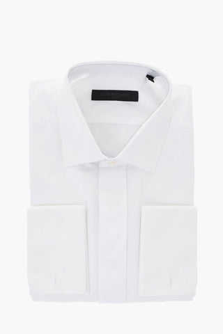 CODE Camicia Smoking in Cotone con Collo Francese