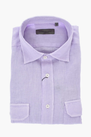 Camicia in Lino a Tinta Unita con Doppio Taschino
