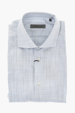 Camicia Casual in Cotone a Quadri con Collo Francese