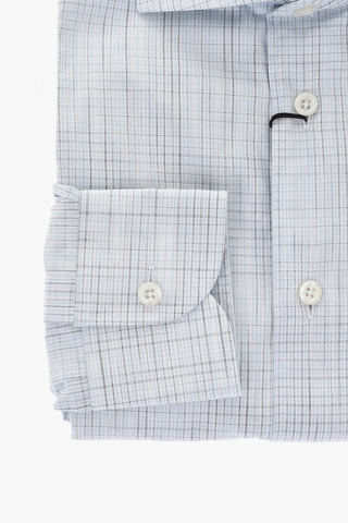Camicia Casual in Cotone a Quadri con Collo Francese