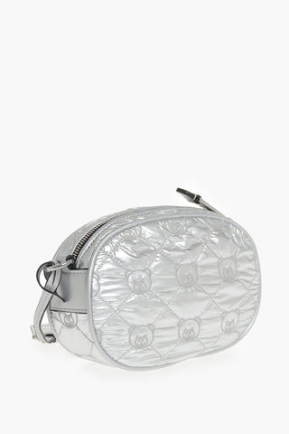 COUTURE! Silver-Effect Nylon Clutch with All-Over Teddy Embroidery