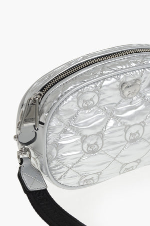 COUTURE! Silver-Effect Nylon Clutch with All-Over Teddy Embroidery