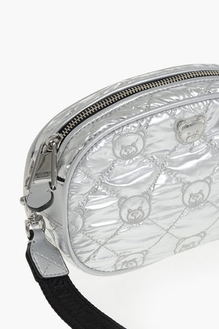COUTURE! Silver-Effect Nylon Clutch with All-Over Teddy Embroidery