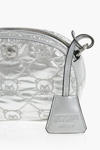 COUTURE! Silver-Effect Nylon Clutch with All-Over Teddy Embroidery