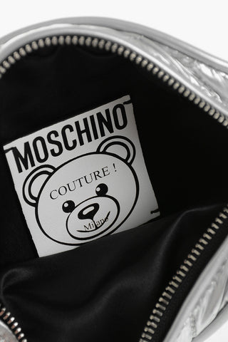 COUTURE! Silver-Effect Nylon Clutch with All-Over Teddy Embroidery