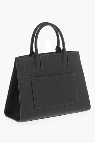 Hammered Leather Handbag with Embossed Logo