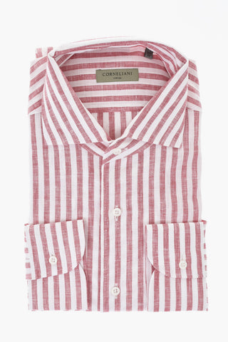 CIRCLE Camicia in Lino a Righe Awning con Collo Francese