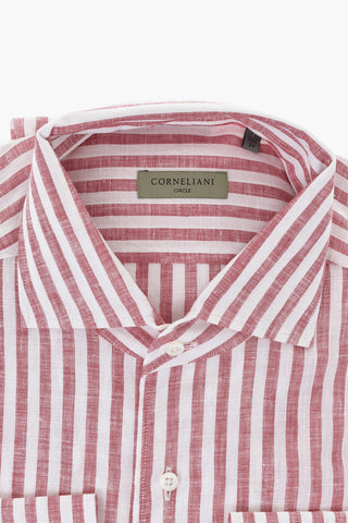 CIRCLE Camicia in Lino a Righe Awning con Collo Francese