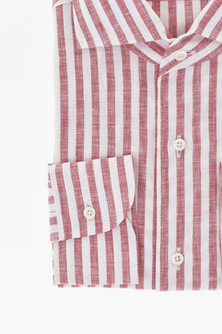 CIRCLE Camicia in Lino a Righe Awning con Collo Francese