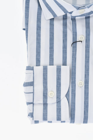 Camicia Wrinkle-Free in Tessuto Stretch a Righe con Collo Francese