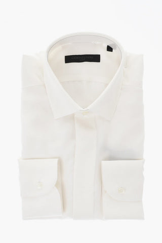 CODE Camicia in Seta a Tinta Unita con Collo Italiano