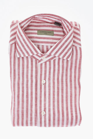 CIRCLE Camicia in Lino a Righe Awning con Collo Francese