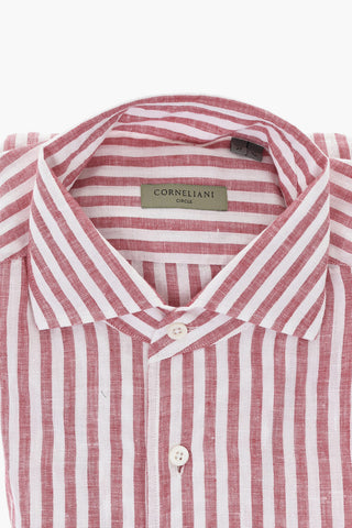 CIRCLE Camicia in Lino a Righe Awning con Collo Francese