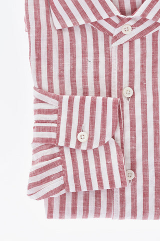 CIRCLE Camicia in Lino a Righe Awning con Collo Francese