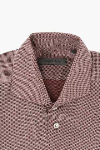 Camicia in Cotone a Motivo Honeycomb con Collo Francese