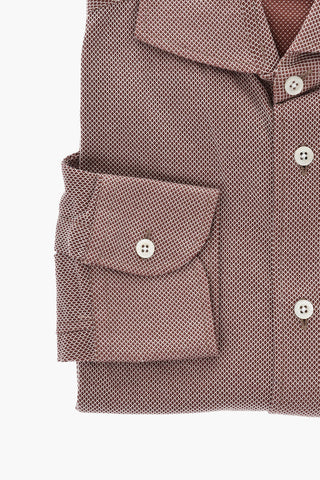 Camicia in Cotone a Motivo Honeycomb con Collo Francese